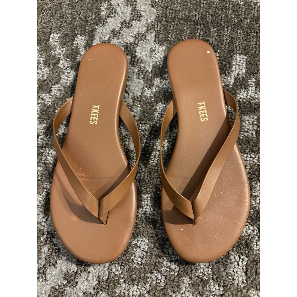 TKEES Womens Leather Thong Slide On Flip Flop Sandals Brown Size 7